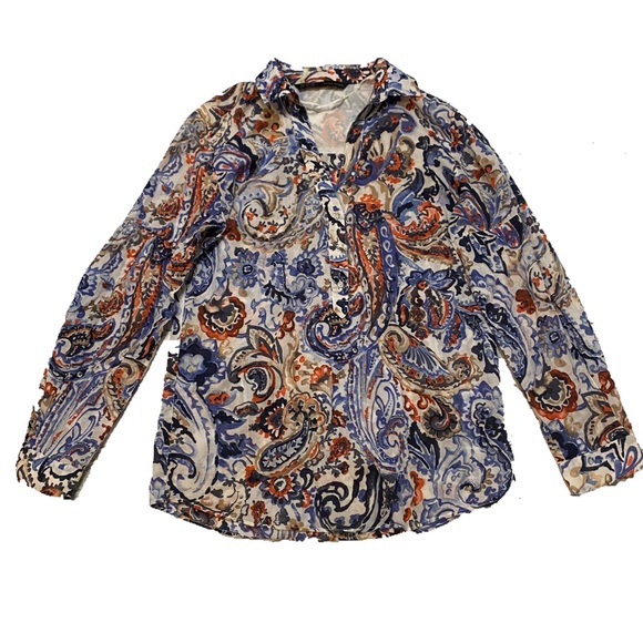 Zara Tops Zara Blue Floral Paisley Boho Preppy Retro Festival Funky